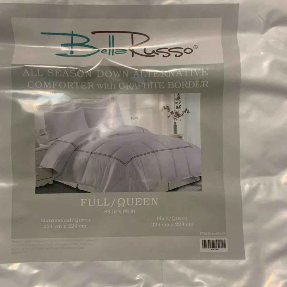 Bella Russo All Season Down Alternative Comforter w Graphite Border Full/Queen